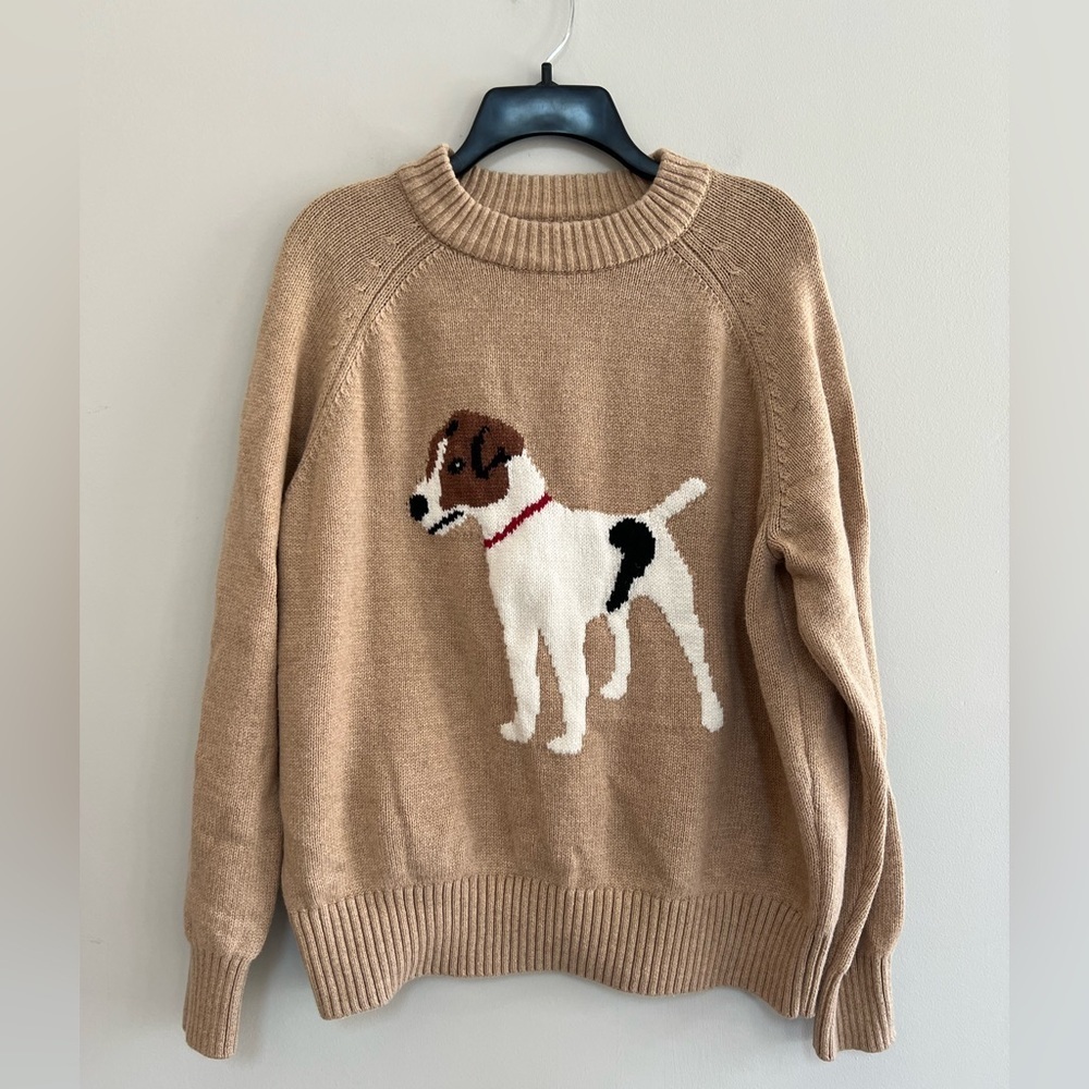 Joules Jack Russell Terrier Dog Crew Neck Pullover Knit Sweater Brown Tan, 14 - Picture 2 of 8